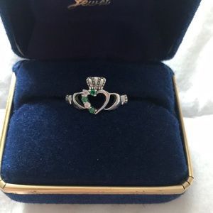 Sterling Silver Heart Claddagh Ring Half Stone Set